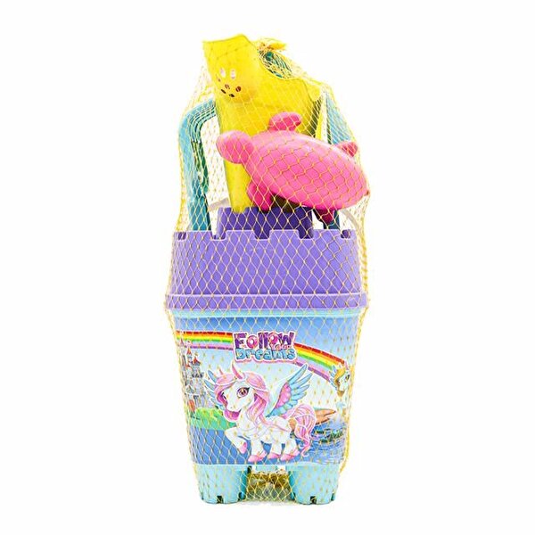 Resimli Mor Kapaklı Full Parçalı Sarı Suluklu Dev Kova Seti 1029