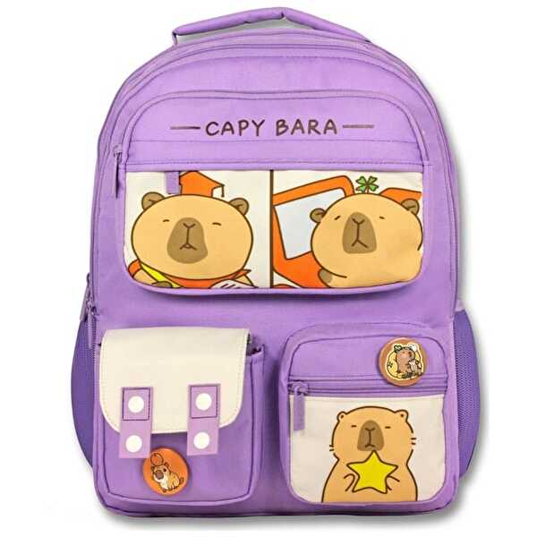 Capybara Desenli Lila Sırt Çantası
