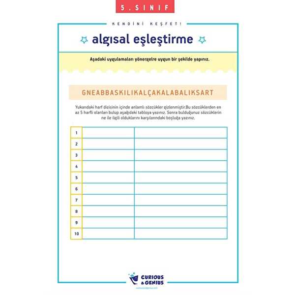 5.Sınıf - Bilişsel Beceriler Geliştirme Aktiviteleri Seti (A-B-C seri)