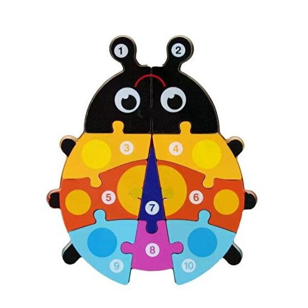 Ahşap Renkli Uğur Böceği Sayı Puzzle