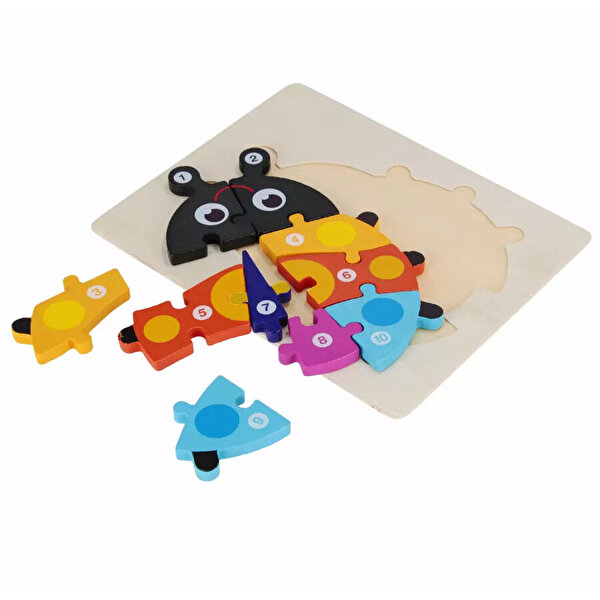 Ahşap Renkli Uğur Böceği Sayı Puzzle