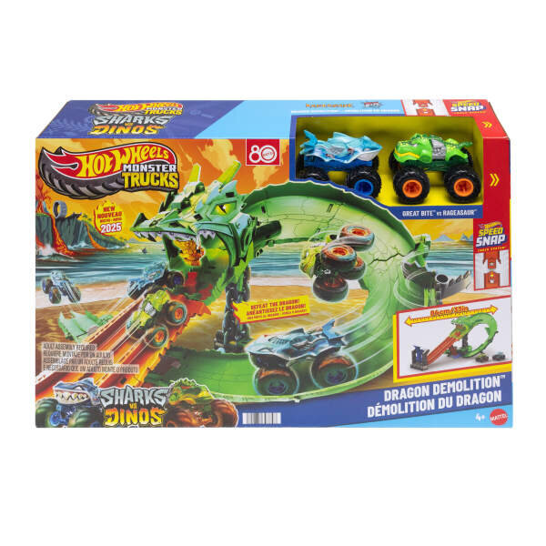 Hot Wheels Monster Trucks Köpek Balığı ve Dinozor Korkunç Ejderhaya Karşı Oyun Seti JFR06