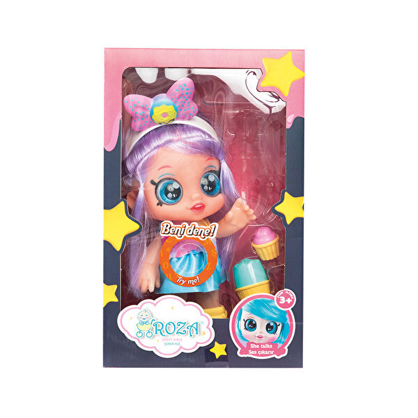 Roza Şeker Kız Mavi Etekli Fonksiyonlu Bebek