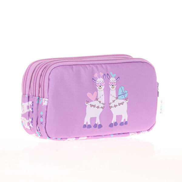 Kaukko Kids&Love Aynalı Taşlı Lamalı 3 Bölmeli̇ Kalemlik Çantası