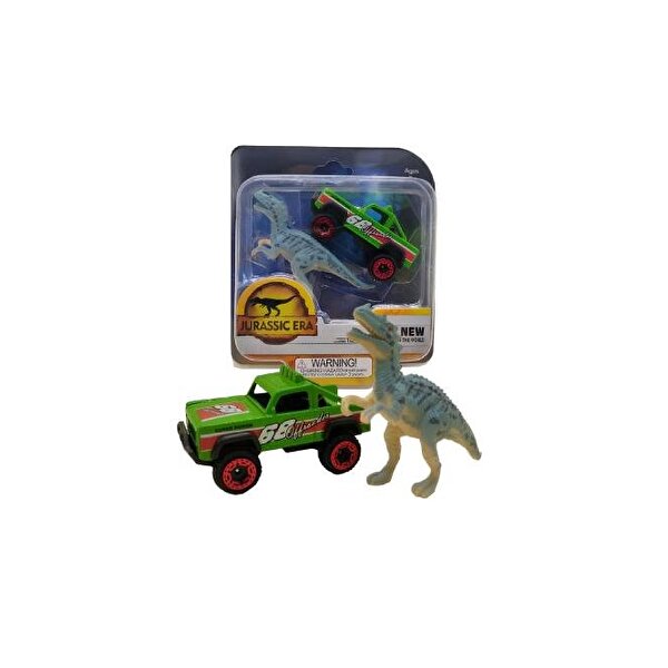 Metal Arabalı Jurassic Era Kauçuk Dinozor Seti Yeşil