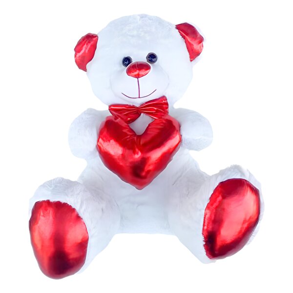 Parlak Desenli Kalpli Papyonlu Beyaz Ayıcık