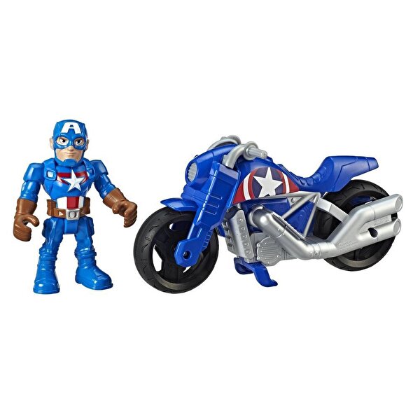 Marvel Super Hero Adventures Mega Mini Figür ve Motosiklet Kaptan Amerika E6262