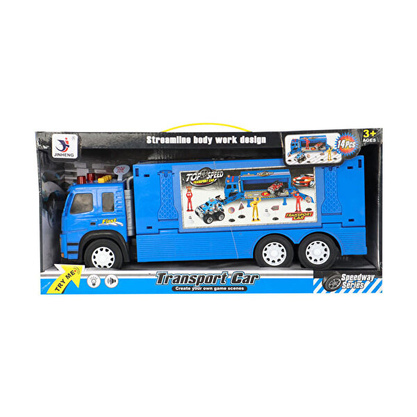 Sürtmeli Sesli ve Işıklı İş Makinesi Taşıyıcı Mavi Tır