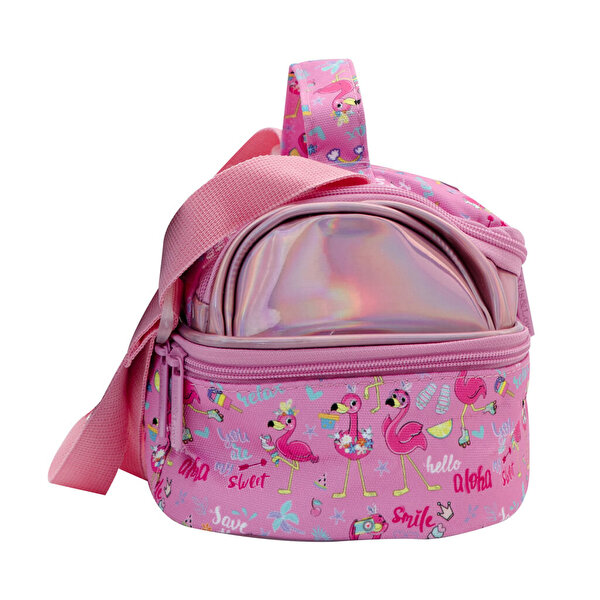 Kaukko Kids&Love Aynalı Taşlı Flamingo Termos Beslenme Çantası