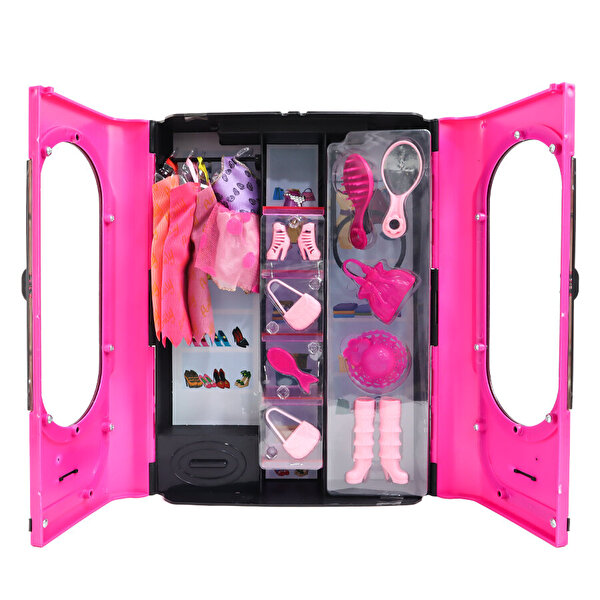 Anlily Elbise Dolabı Bebekli Koyu Pembe