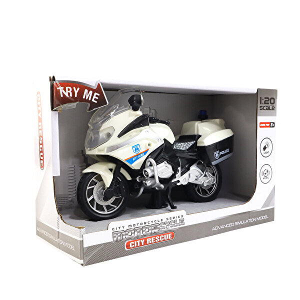 Sesli Işıklı Beyaz Polis Motosikleti