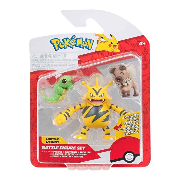 Pokemon Battle 3'lü Fi̇gür Seti̇ Caterpie Electabuzz Rockruff