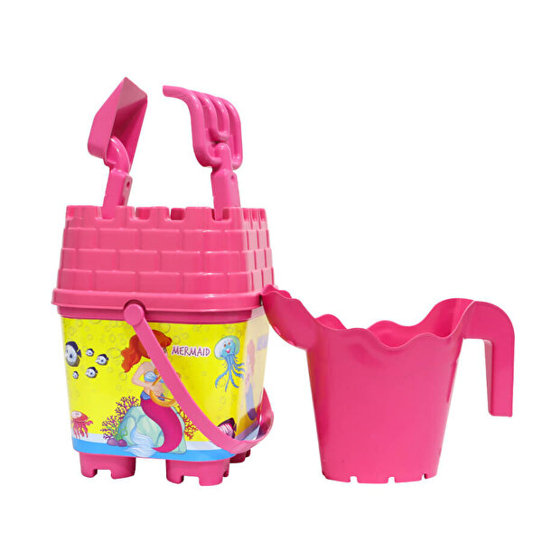 Resimli Pembe Kapaklı Pembe Suluklu Kale Kova Seti