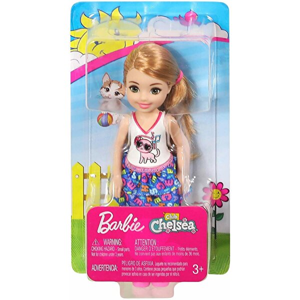 Barbie Chelsea Kedi Desenli Tişörtlü Bebek FRL82
