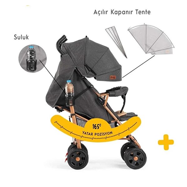 Rival Sweet Tam Yatar Baston Bebek Arabası Gold Antrasit RV111