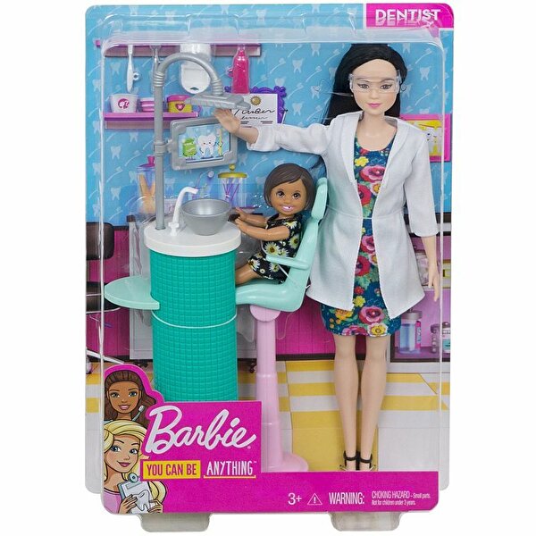 Barbie ve Meslekleri Oyun Setleri Siyah Saçlı Diş Doktoru FXP17