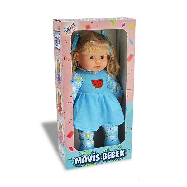 Maviş Bebek Mavi Çiçekli Elbiseli 42 Cm