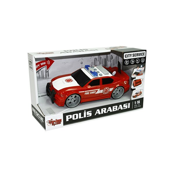 1:16 Ölçekli Sesli Işıklı Polis Arabası Kırmızı-Beyaz