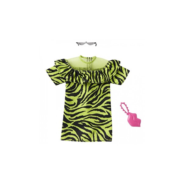 Barbie'nin Kıyafet Koleksiyonu Yeşil Siyah Çizgili Elbise GRC05