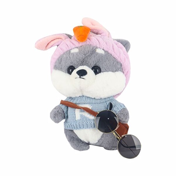 Gözlüklü Lila Bandanalı Mavi Kazaklı Peluş