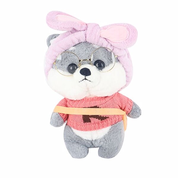 Gözlüklü Lila Bandanalı Pembe Kazaklı Peluş