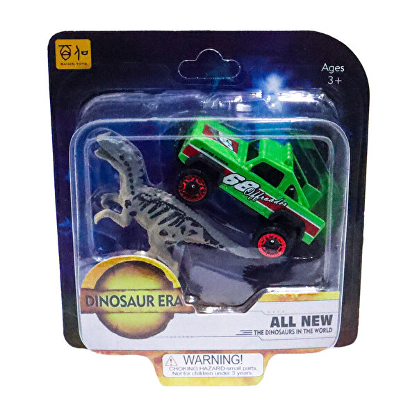 Metal Arabalı Jurassic Era Kauçuk Dinozor Seti Yeşil