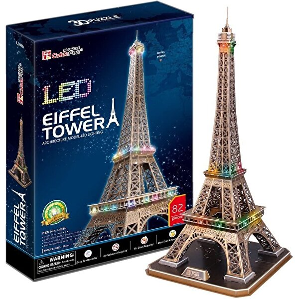 Fransa Eiffel Kulesi LED Işıklı 3D Puzzle 82 Parça