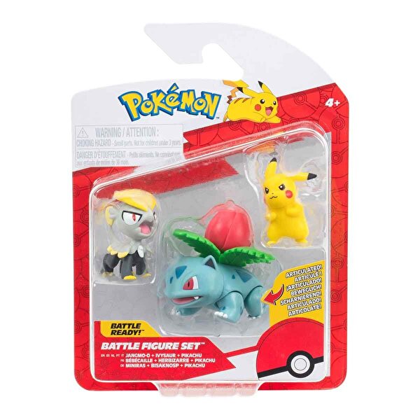 Pokemon Battle 3'lü Fi̇gür Seti̇ Jangmo-o Ivysaur Pikachu