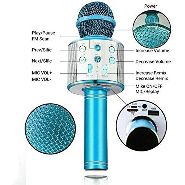 Handheld Ktv Karaoke Mikrofon Blue WS-858