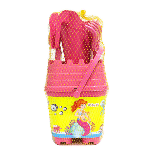 Resimli Pembe Kapaklı Pembe Suluklu Kale Kova Seti