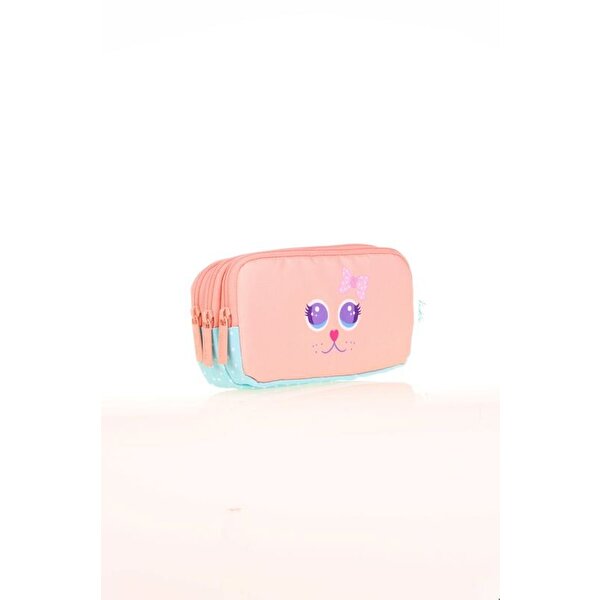 Kaukko Kids 3 Bölmeli Cute Face Cat Kalem Çantası