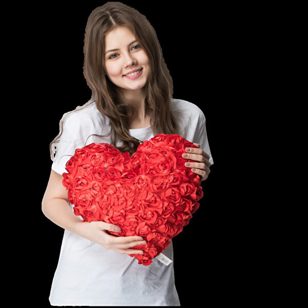 Halley Güllü Kalp Peluş Yastık 40 cm.