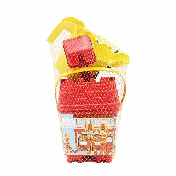 Resimli Kırmızı Kapaklı Sarı Suluklu Kale Kova Seti