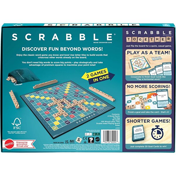 Scrabble İngilizce Ahşap 2'si 1 Arada Harfli Kelime Oyunu JGR61