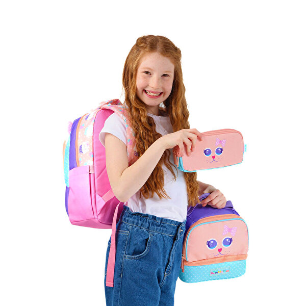 Kaukko Kids Cute Face Cat Okul Çantası