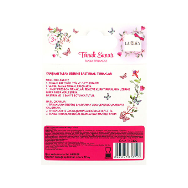 Lukky Kedi Baskılı Yapışkanlı Takma Tırnak Seti