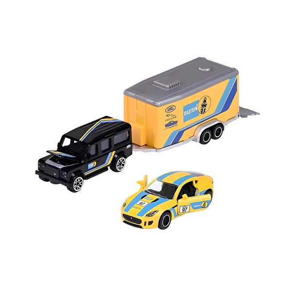 Majorette Car Trailer Ford 1:64 Lisanslı Metal Araç Seti Land Roverdefender 110+Toyota Gr Supra