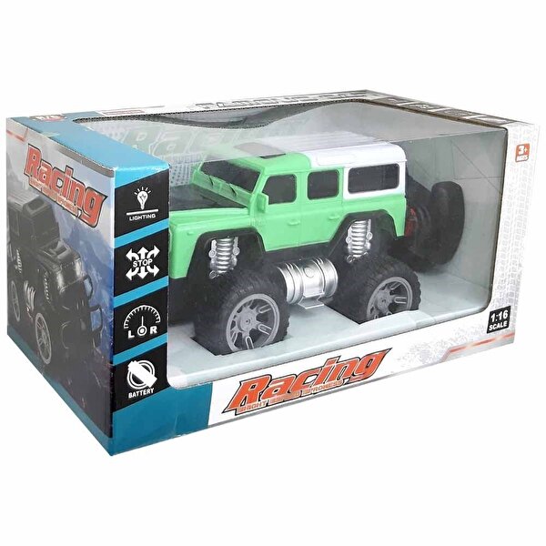 Işıklı Uzaktan Kumandalı Şarjlı Yeşil Jeep 23 Cm