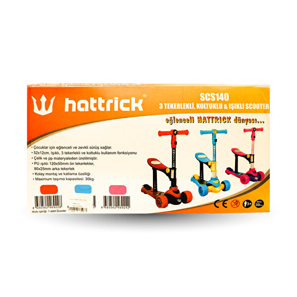 Hattrick Koltuklu Işıklı 3 Tekerlekli Mavi Scooter Scs140