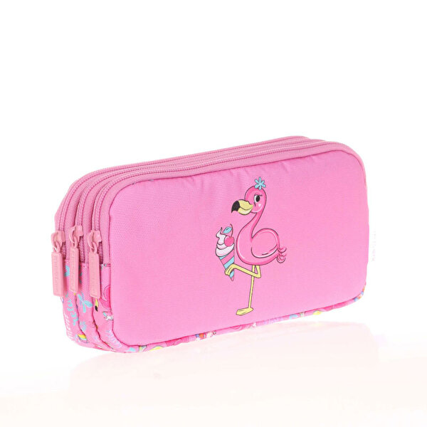 Kaukko Kids&Love Aynalı Taşlı Flamingo 3 Bölmeli̇ Kalemlik Çantası