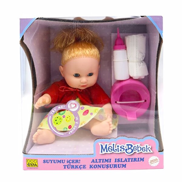 Melis Altını Islatan Sesli Bebeğim Kırmızı Hırkalı Sarı Elbiseli