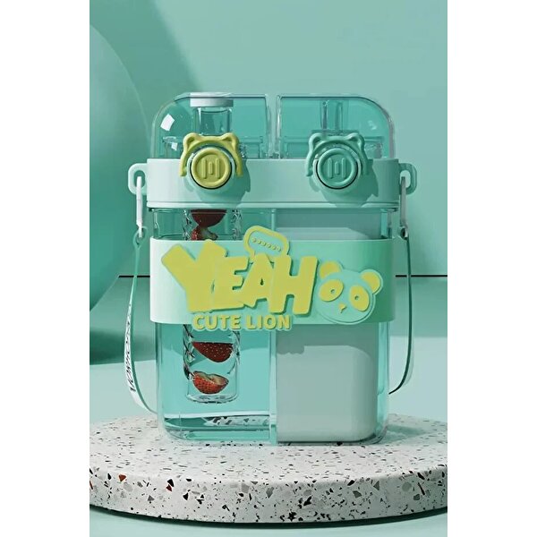 Yeah Askılı Çift Hazneli Çift Kapaklı Matara Mavi