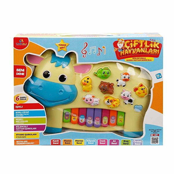 Türkçe Hayvan Sesli İnek Görünümlü Piyano Sarı