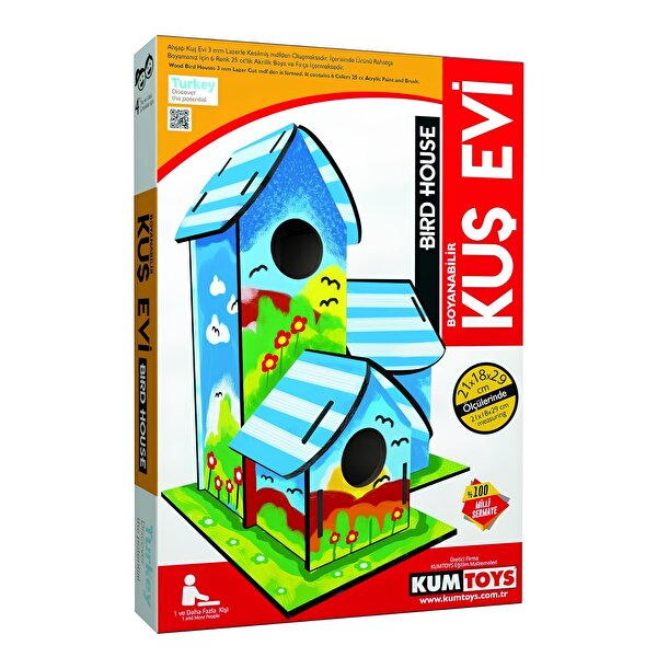 Boyanabilir 3'lü Ahşap Kuş Evi