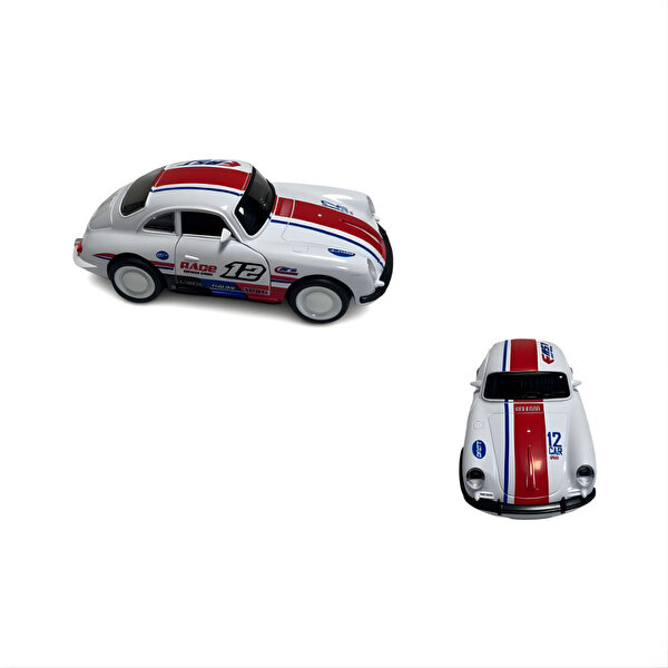 Die Cast Çek Bırak Işıklı ve Sesli Şeritli Yarış Arabası Beyaz