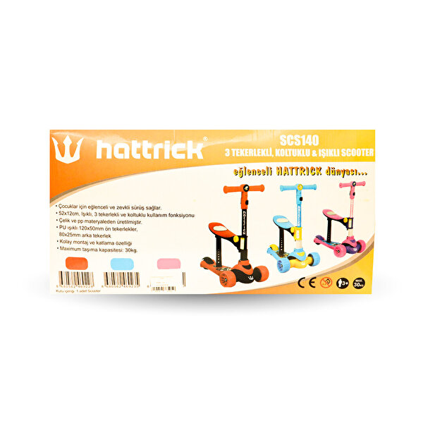 Hattrick Koltuklu Işıklı 3 Tekerlekli Pembe Scooter Scs140