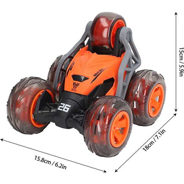 Uzaktan Kumandalı Led Işıklı ve Müzikli Akrobat Araba 360° Dönebilen Stunt Araba Turuncu