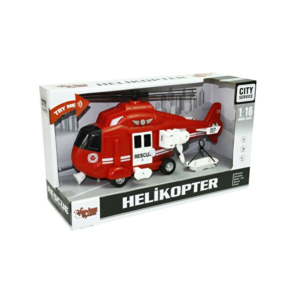 1:16 Ölçekli Sesli Işıklı Helikopter Kırmızı-Beyaz