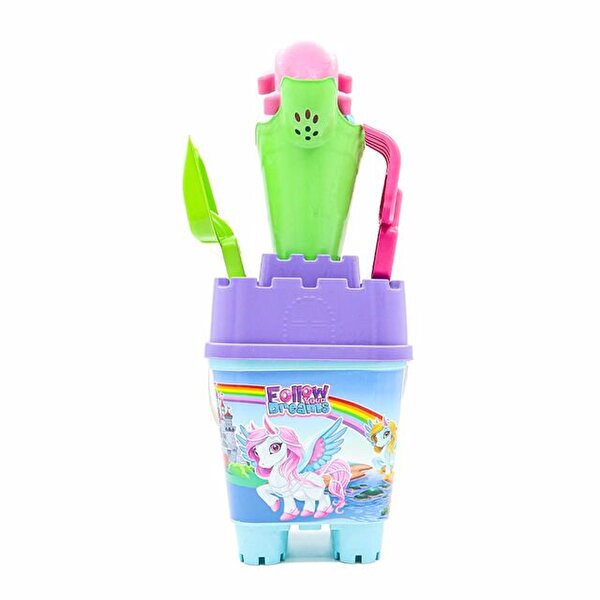 Resimli Mor Kapaklı Full Parçalı Yeşil Suluklu Dev Kova Seti 1029