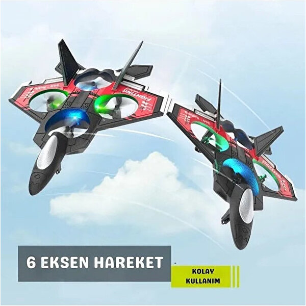 Uzaktan Kumanda 2.4 GHz LED Işıklı Jet Uçak Drone Kırmızı